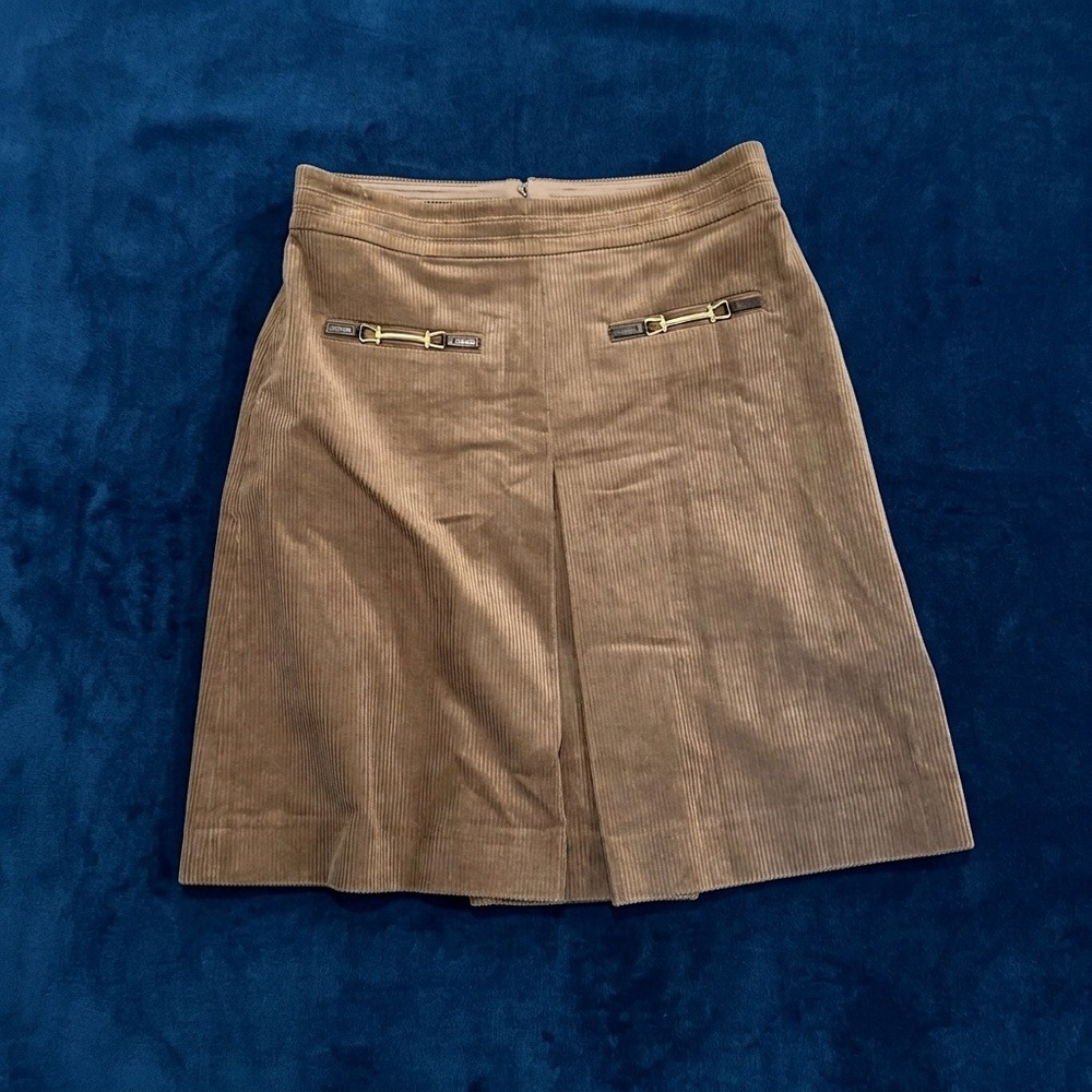 Brooks Brothers Tan Corduroy A-Line Skirt Gold Bit Hardware Size 8 Brown Preppy